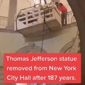 Thomas Jefferson statue removed from New York city hall after 187 years