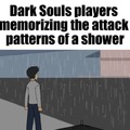 Jugadores de la saga souls memorizandose los patrones de la lluvia