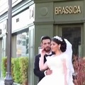 Bomb behind wedding shot